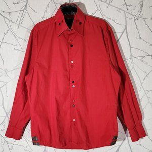 Brio Red Cotton Button Front Dress Shirt